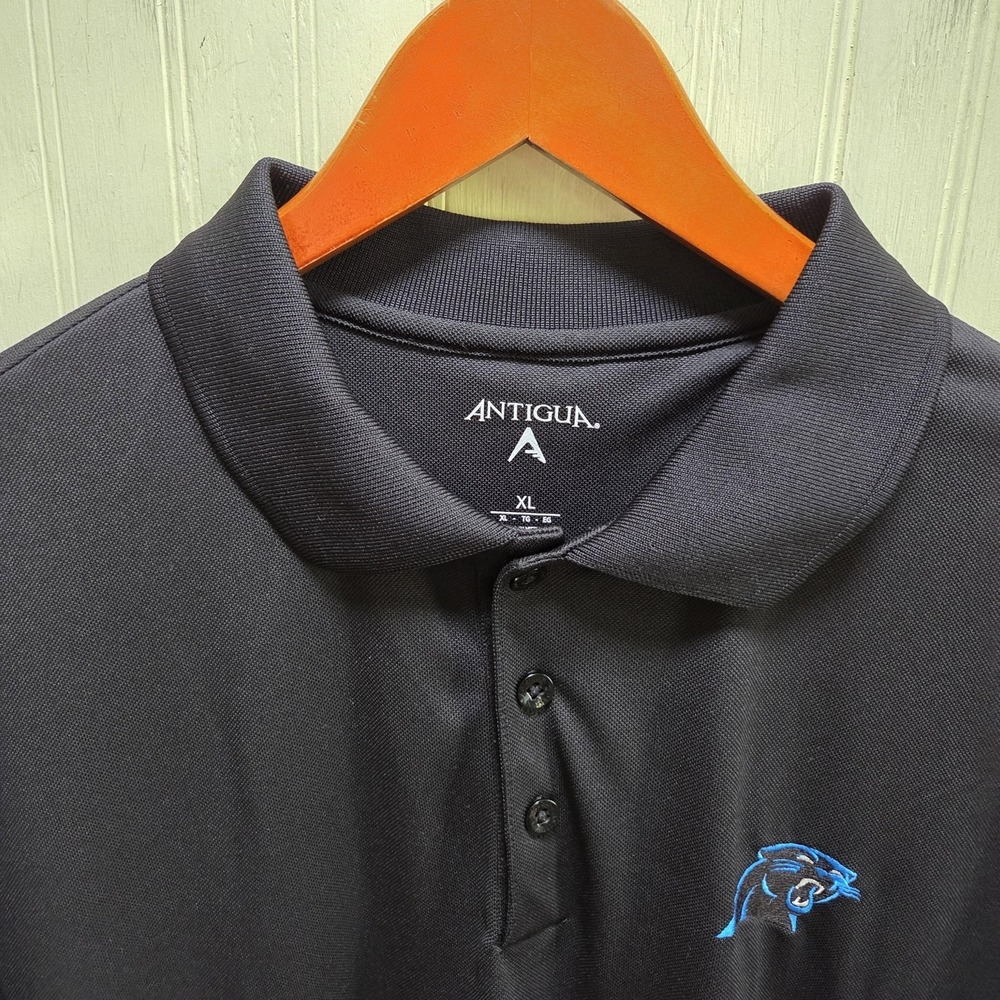 Carolina Panthers Polo Shirt Mens XL Black NFL Football Antigua Golf Logo
